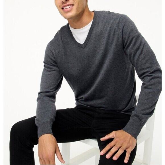 J.Crew Sweater Men's XL Vintage Gray Cotton Cashmere Blend V Neck Long Sleeve - Picture 1 of 4